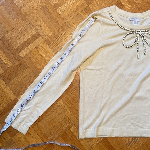Charter Club Sweater Small Petite Ivory Beaded Bow Detail Coquette Soft Girl - Picture 8 of 9